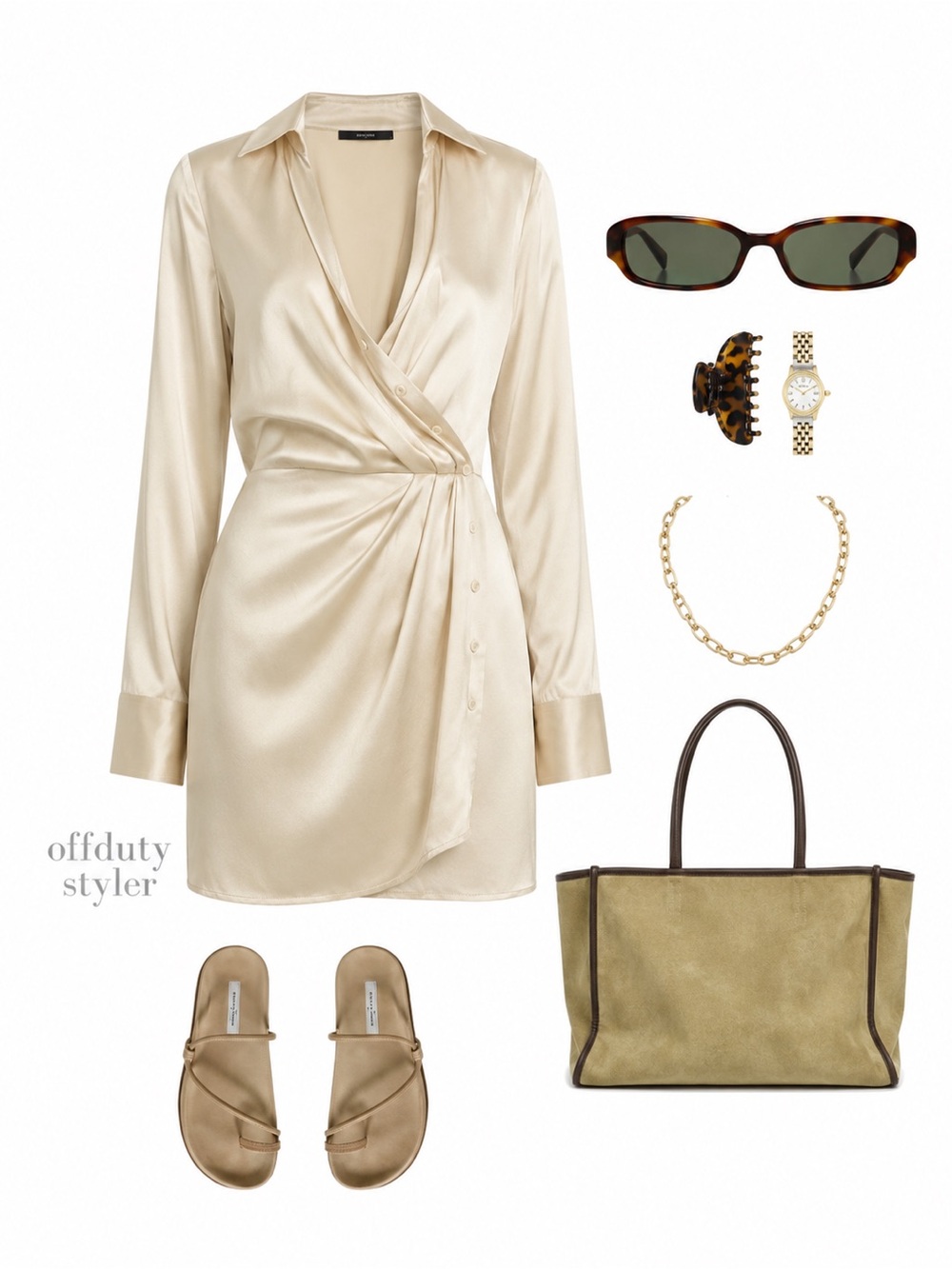 Reformation ivory silk Wrap Long Sleeve Mini Dress